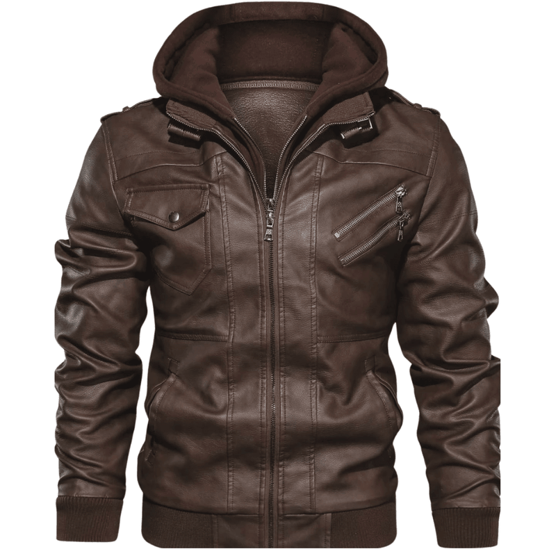 CHAQUETA DE CUERO MASCULINA CON CAPUCHA REMOVIBLE - PROMOCIÓN DE INVIERNO - Offertienda