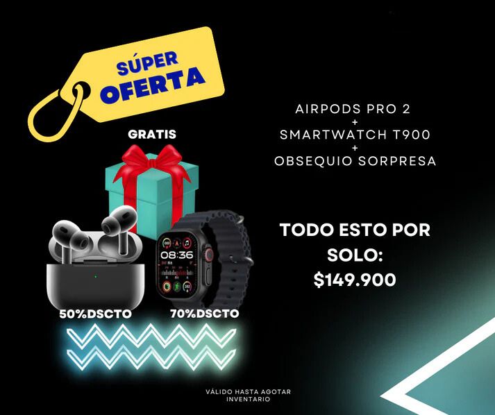 AIRPODS PRO2 + SMARTWATCH T900 + OBSEQUIO