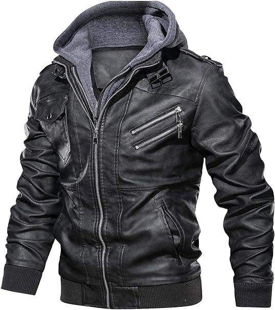 CHAQUETA DE CUERO MASCULINA CON CAPUCHA REMOVIBLE - PROMOCIÓN DE INVIERNO - Offertienda