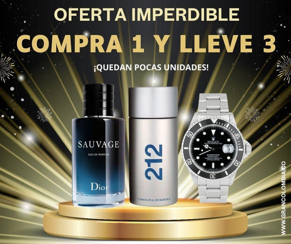 [Kit de Lujo] 1 Perfume 212 Men + 1 Perfume Sauvage + 1 Reloj Rolex Tienda Colombia