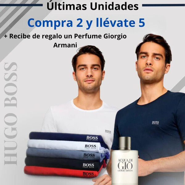 [Compra 2 y llévate 5] Kit 5 Camisetas Hugo Boss + Perfume Giorgio Armani de Regalo - ¡OFERTA 50% SOLO HOY! Tienda Colombia