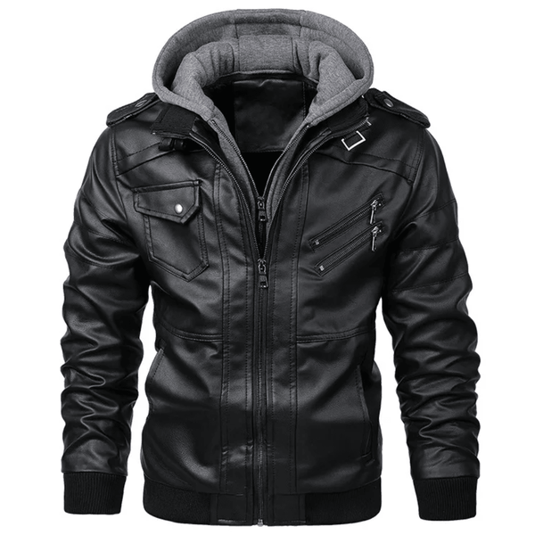 CHAQUETA DE CUERO MASCULINA CON CAPUCHA REMOVIBLE - PROMOCIÓN DE INVIERNO - Offertienda